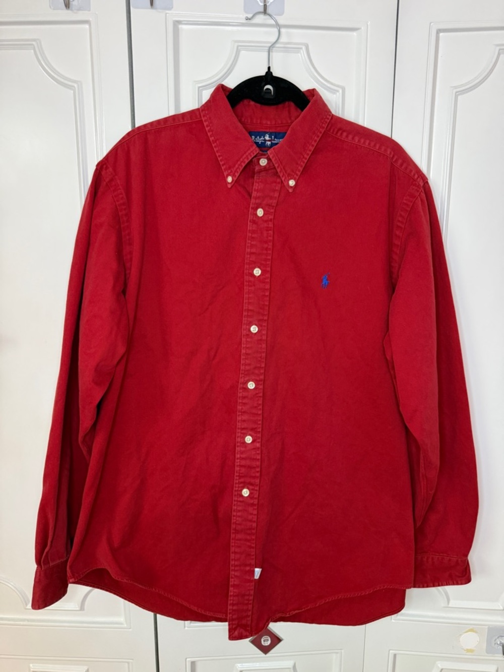 VTG 90s Ralph Lauren Men's Red Button-Down Oxford Shirt with Blue Pony
